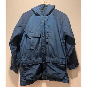 VTG Woolrich Woman Blue Hooded Parka Jacket Plaid Lined Outdoor Utility Pockets‎